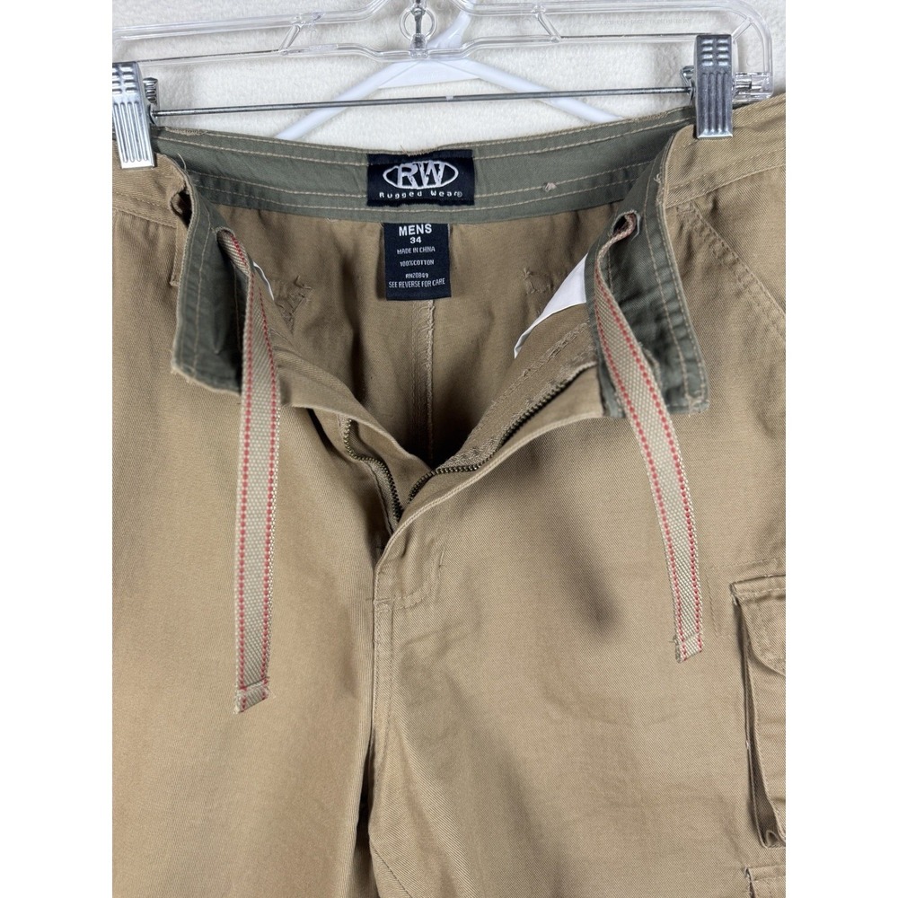Rugged Wear‎ Mens Khaki Cotton Cargo Shorts Size 34 Tan Utility Hiking 16000MEN - Picture 3 of 15